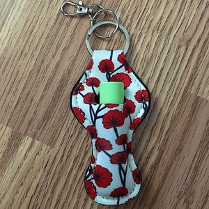 Red Floral Pattern Lip Balm Holder Keychain